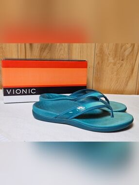 Vionic Islander Toe Post Sandals Teal Ombre Womens Size 7 Built-in Arch Support